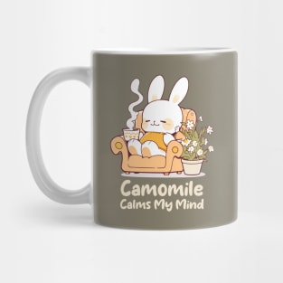 Cute Bunny Enjoying Chamomile Tea Cup. Camomile Tea Lover. UK Spelling. Mug